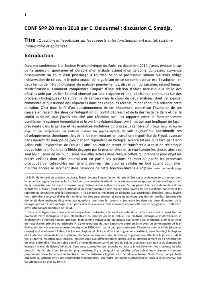 thumbnail of Questions_et_hypotheses_sur_les_rapports_entre_fonctionnement-mental_systeme-immunitaire_et_epigenetique_Delourmel_SPP-2018