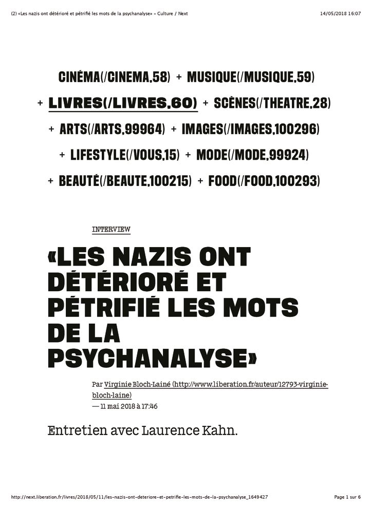 thumbnail of «Les nazis ont détérioré et pétrifié les mots de la psychanalyse» – Culture _ Next