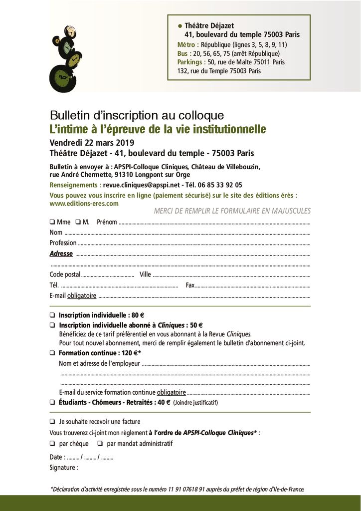 thumbnail of Colloque Cliniques 2019 (L’intime)_bulletin_inscription