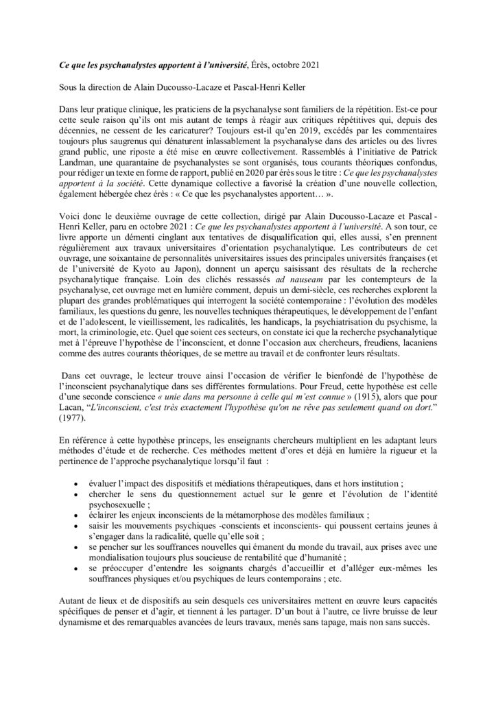 thumbnail of PHKCe que les psychanalystes apportent à l