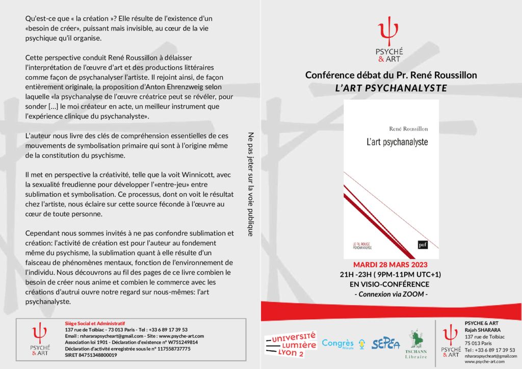 thumbnail of Conference de Rene Roussillon Mardi 28 Mars – 21h en visio-conference